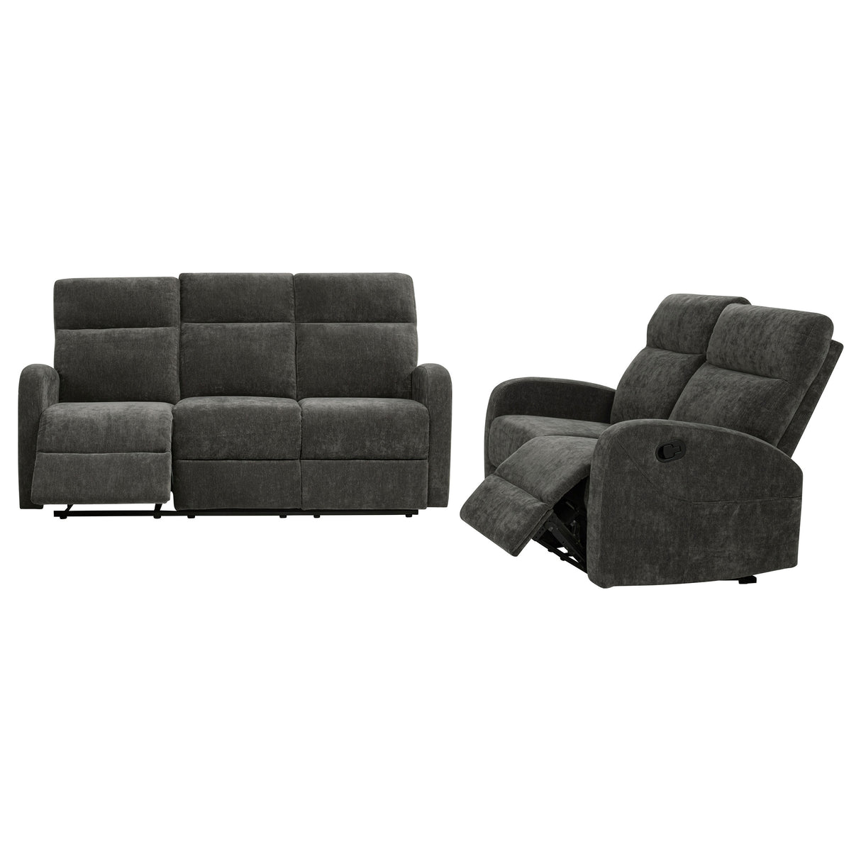Hamilton 2-piece Chenille Manual Reclining Sofa Set Charcoal Grey by Coaster at Eve Furniture