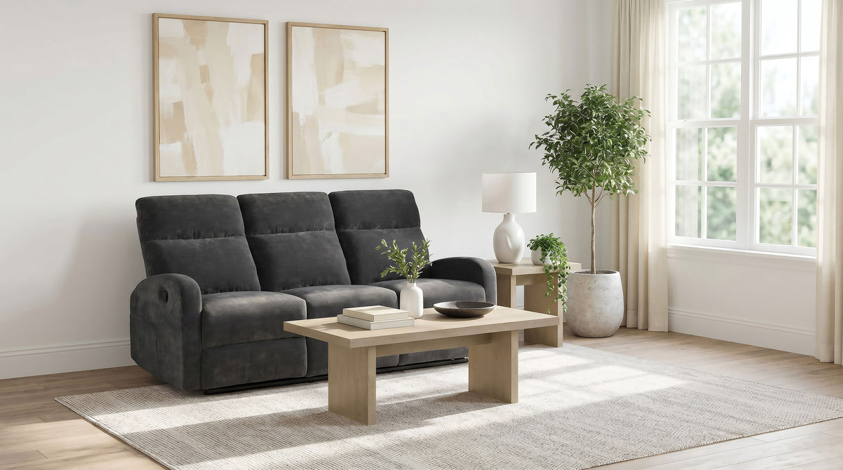 Hamilton Chenille Upholstered Manual Reclining Sofa Charcoal Grey by Coaster at Eve Furniture