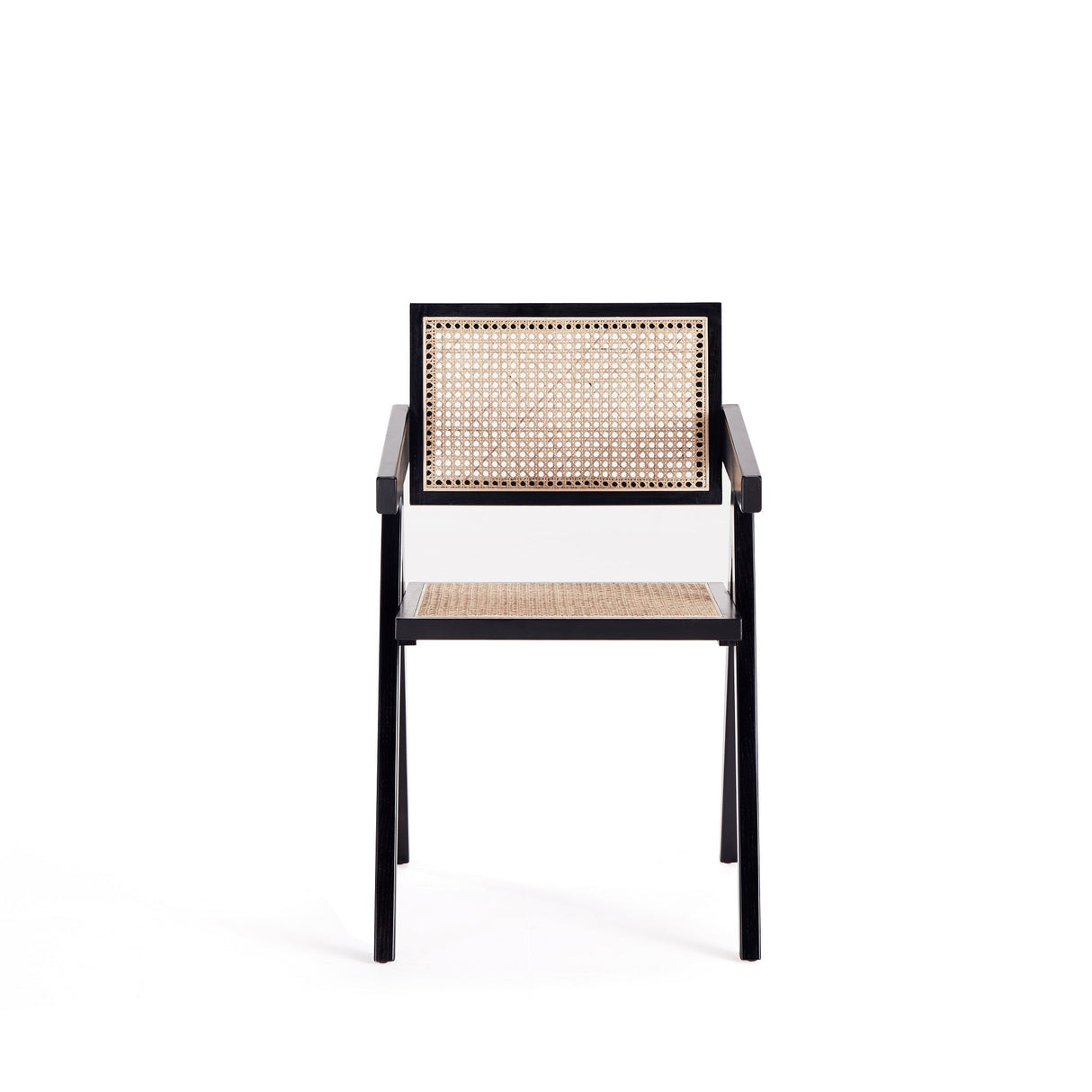 Hamlet Dining Arm Chair in Black and Natural Cane by Manhattan Comfort at Eve Furniture