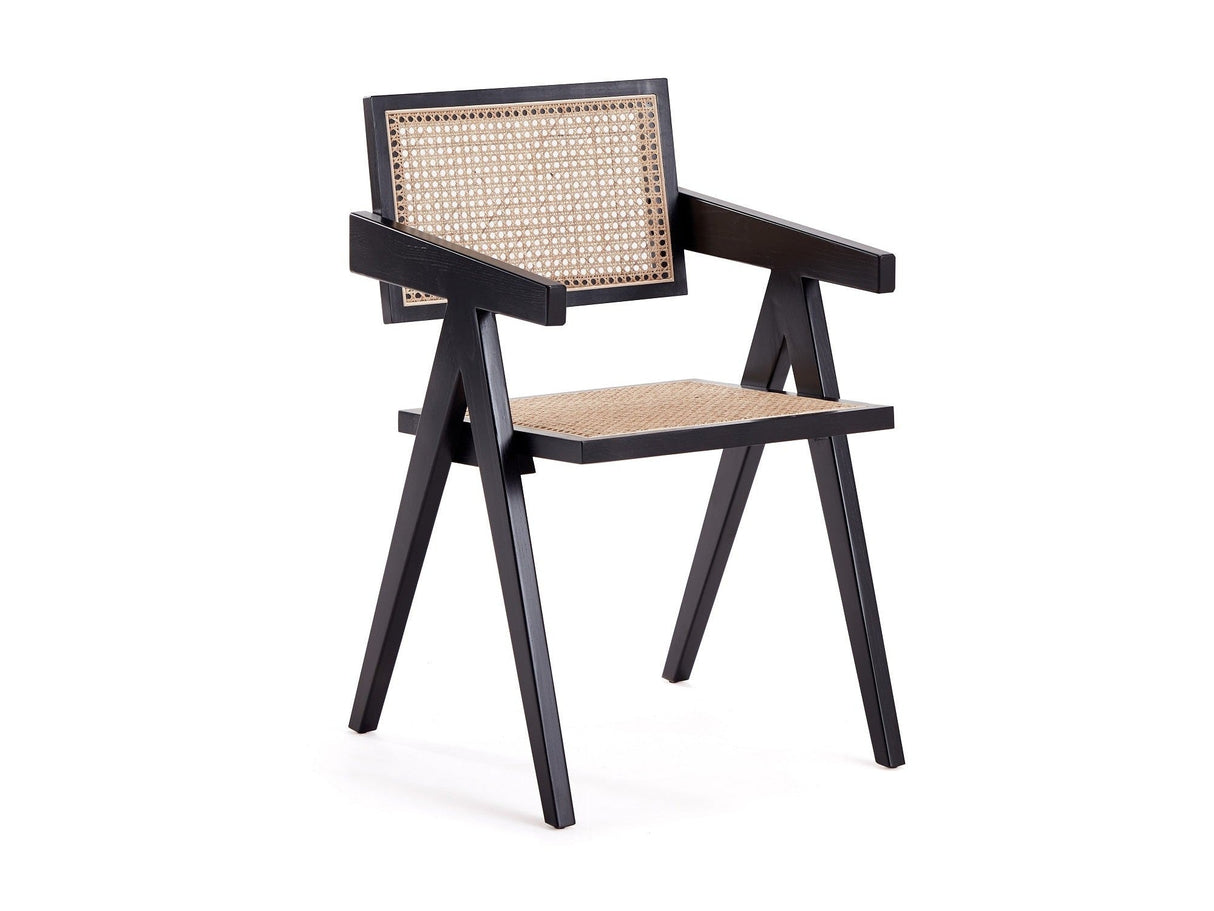 Hamlet Dining Arm Chair in Black and Natural Cane by Manhattan Comfort at Eve Furniture