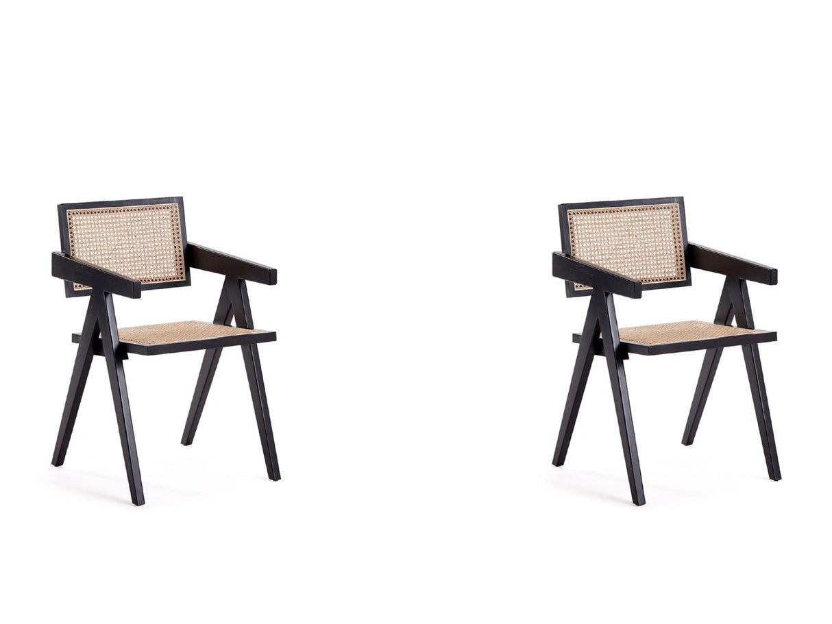Hamlet Dining Arm Chair in Black and Natural Cane (set of 2) by Manhattan Comfort at Eve Furniture