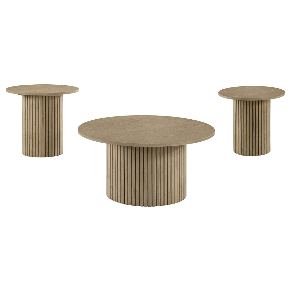 Hamlyn Natural Oak 3-piece Round Fluted Coffee and End Table Set by Coaster at Eve Furniture