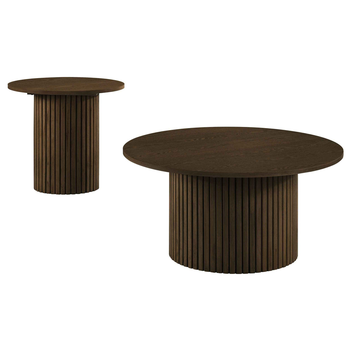 Hamlyn Walnut 2-piece Round Fluted Coffee and End Table Set by Coaster at Eve Furniture