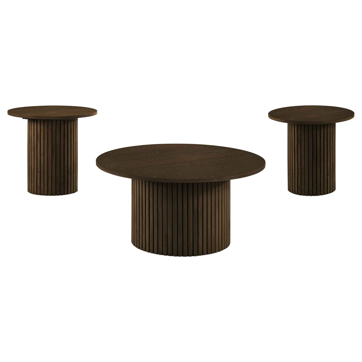 Hamlyn Walnut 3-piece Round Fluted Coffee and End Table Set by Coaster at Eve Furniture