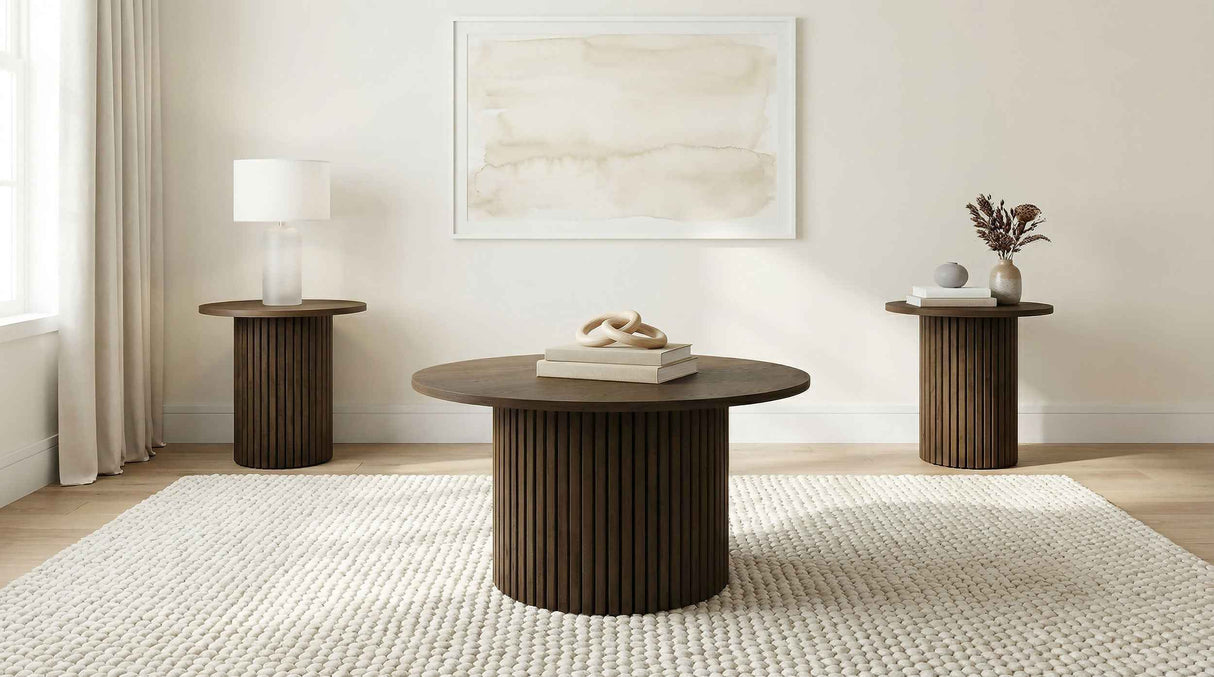 Hamlyn Walnut 3-piece Round Fluted Coffee and End Table Set by Coaster at Eve Furniture