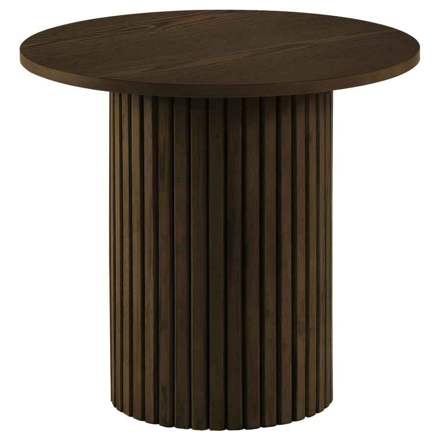 Hamlyn Walnut Round Fluted Occasional Side End Table by Coaster at Eve Furniture