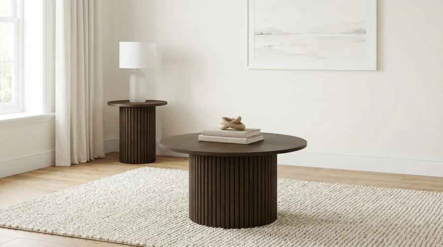 Hamlyn Walnut Round Fluted Occasional Side End Table by Coaster at Eve Furniture