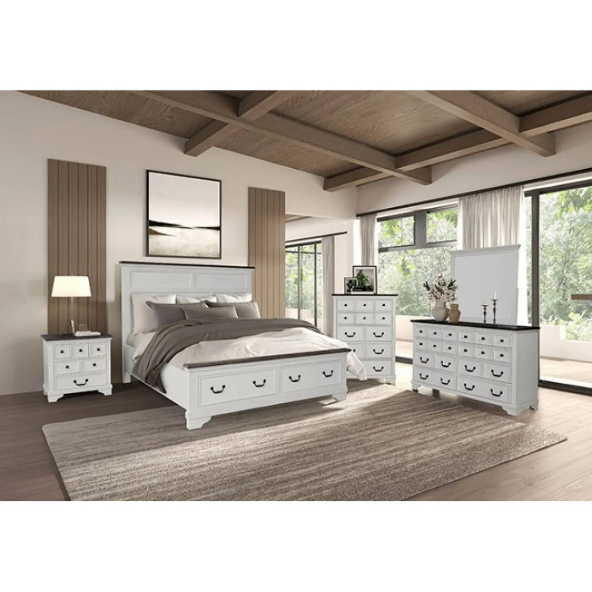 Hampstead White/Dark Brown 5-Piece Queen Bedroom Set by Furniture of America at Eve Furniture