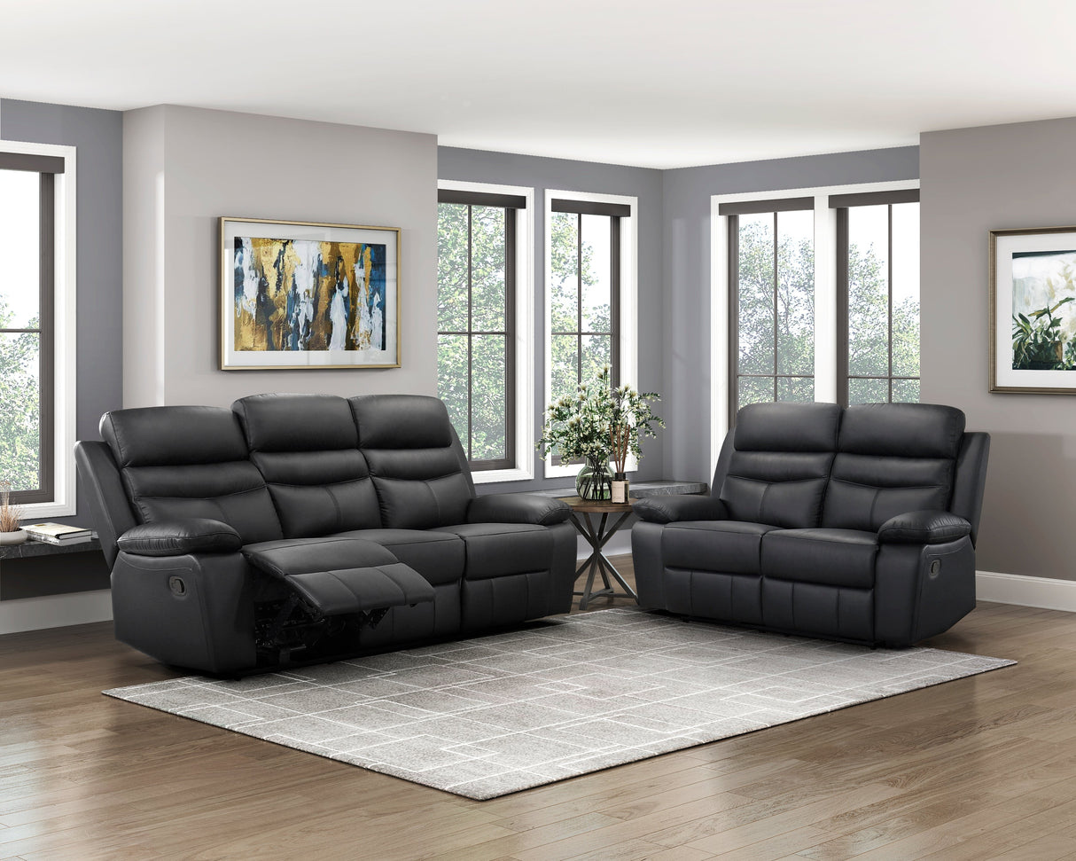 Hancock Black Leather Double Reclining Living Room Set by Homelegance at Eve Furniture