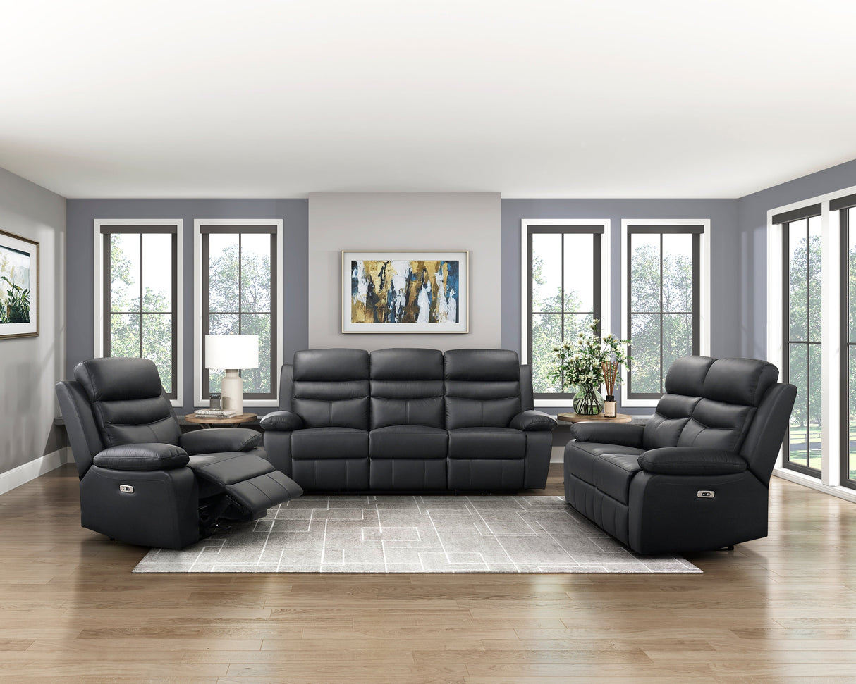 Hancock Black Leather Power Double Reclining Living Room Set by Homelegance at Eve Furniture