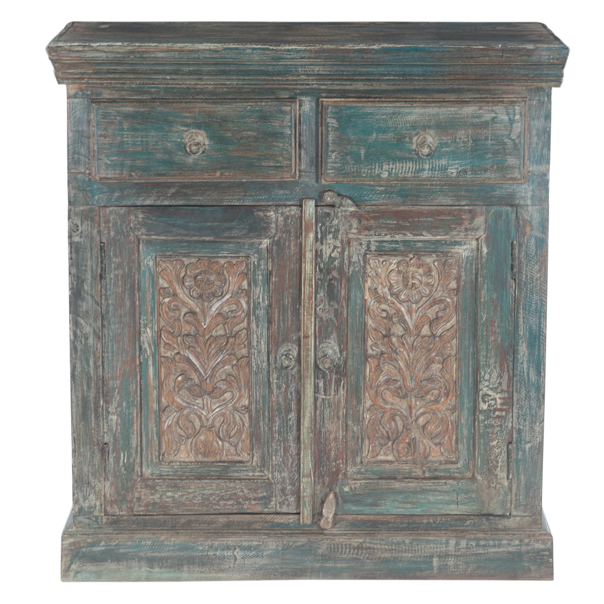 Hand Carved Wood Cabinet with Two Drawers and Two Doors by Home Trends & Design at Eve Furniture