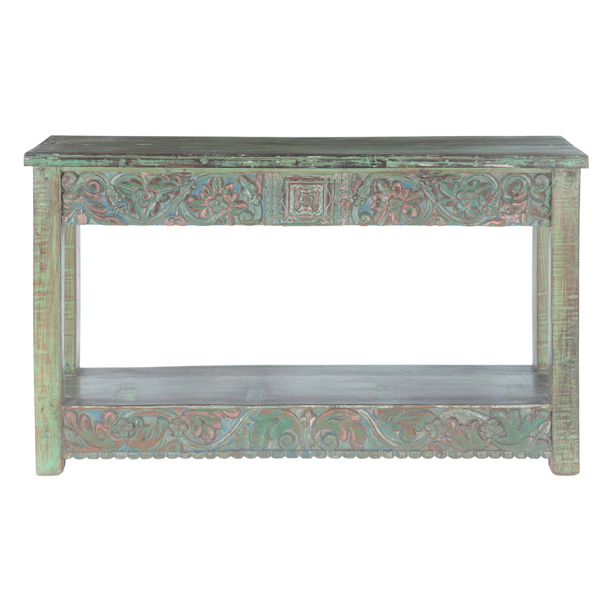 Hand Carved Wood Console Table with Bottom Shelf by Home Trends & Design at Eve Furniture