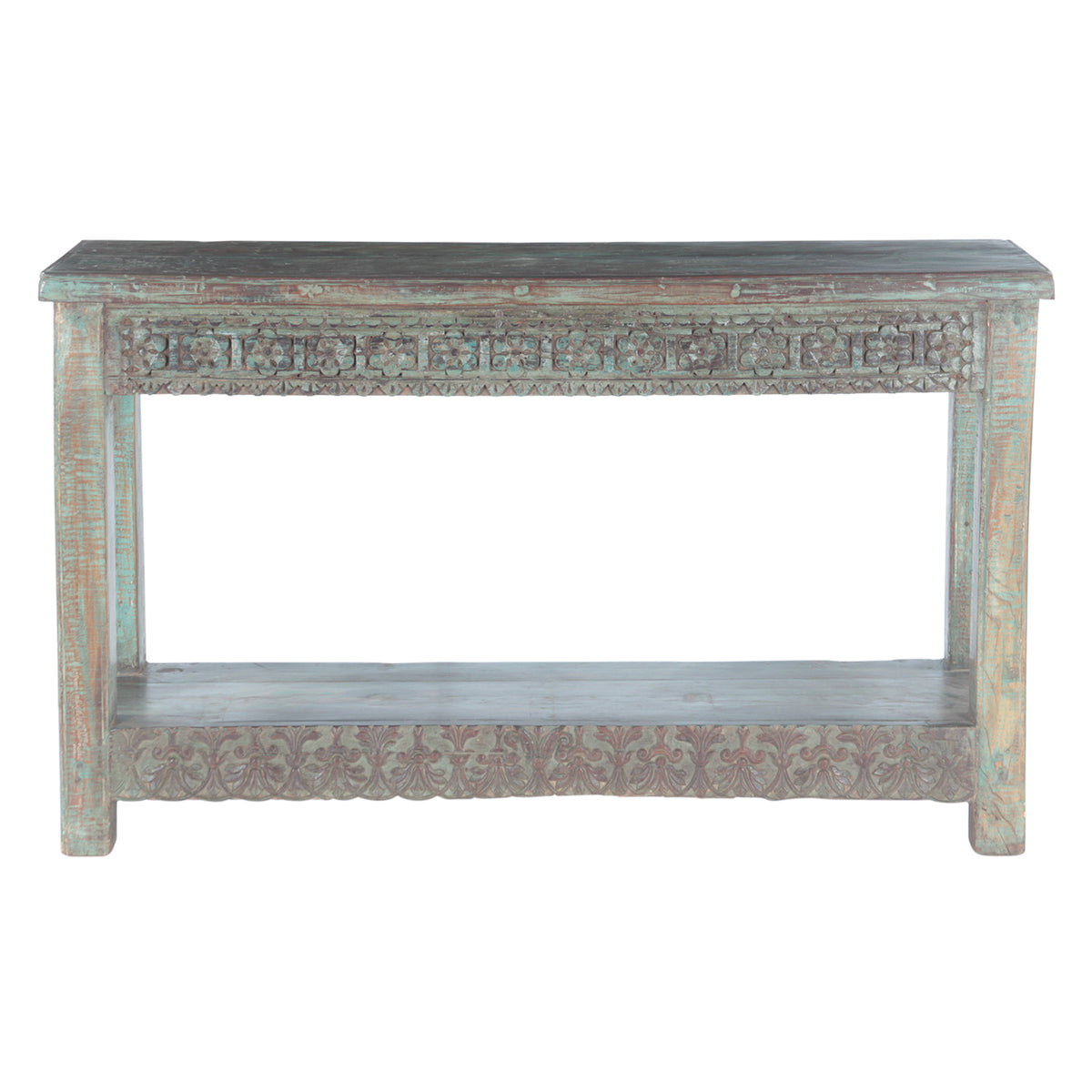 Hand Carved Wood Console Table with Bottom Shelf by Home Trends & Design at Eve Furniture