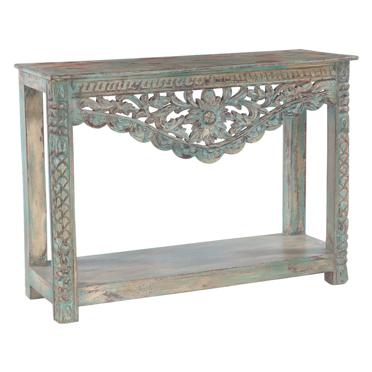 Hand Carved Wood Console Table with Bottom Shelf by Home Trends & Design at Eve Furniture