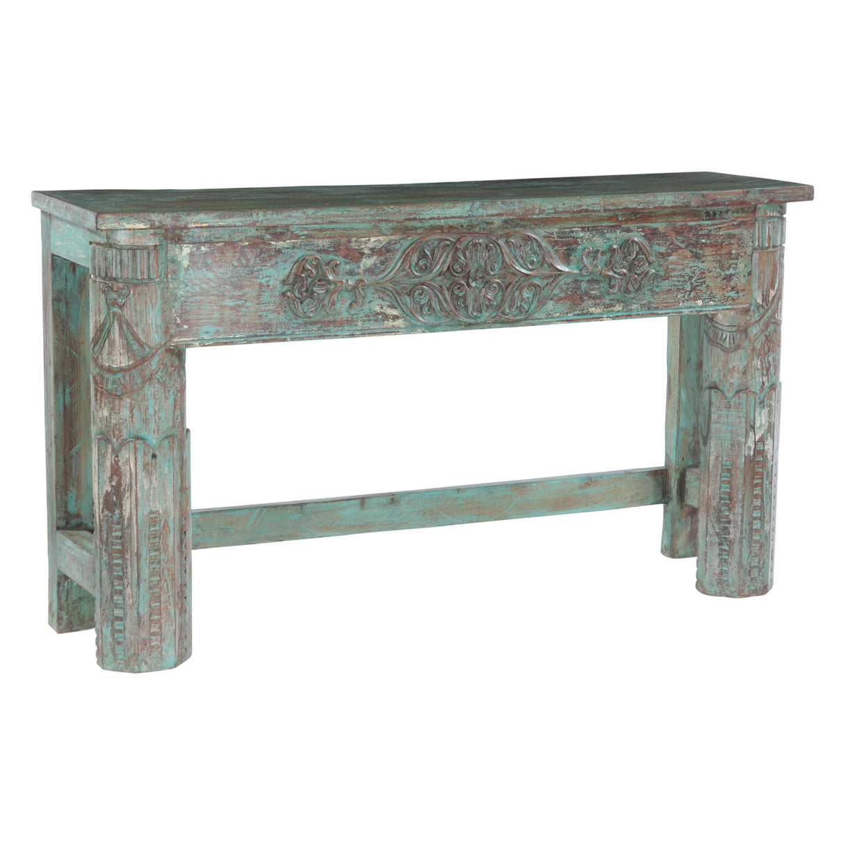 Hand Carved Wooden Console Table in Antique Teal by Home Trends & Design at Eve Furniture
