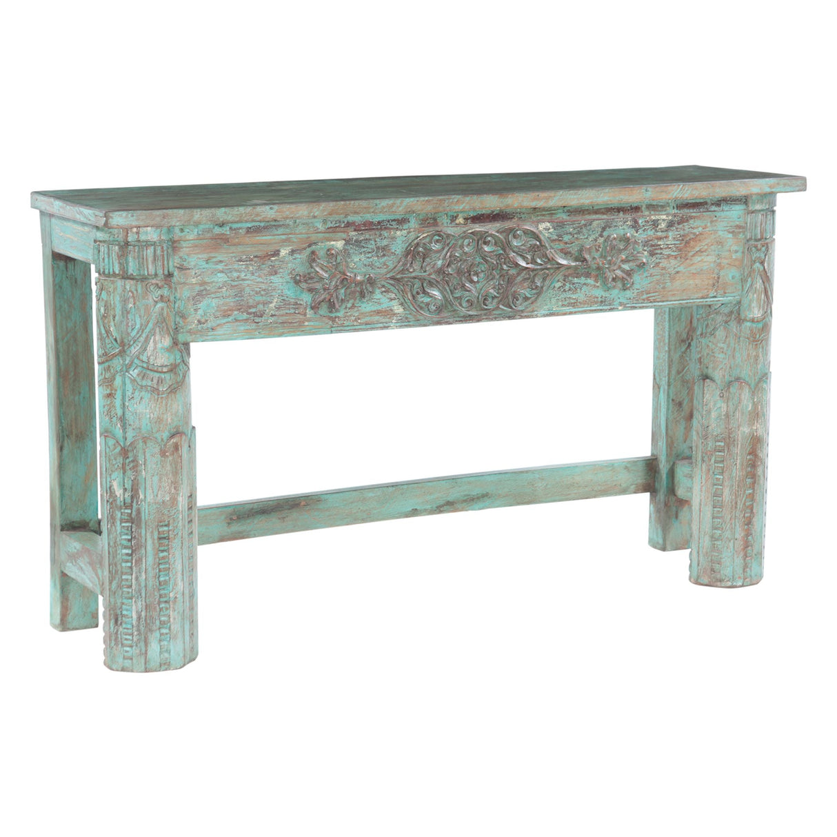Hand Carved Wooden Console Table in Antique Teal by Home Trends & Design at Eve Furniture