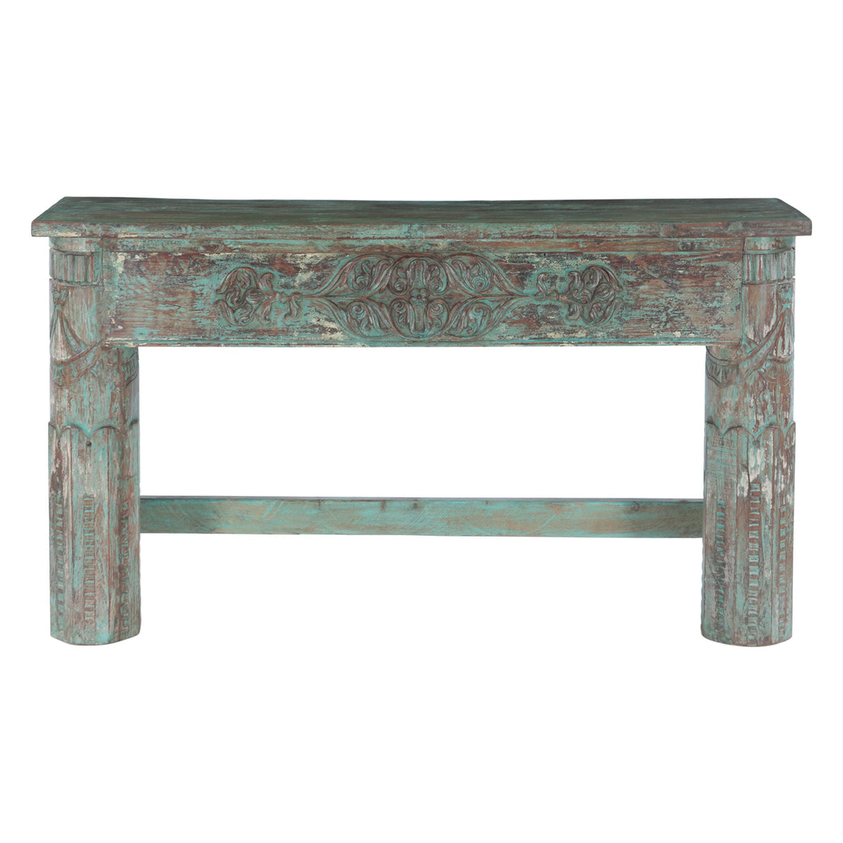 Hand Carved Wooden Console Table in Antique Teal by Home Trends & Design at Eve Furniture