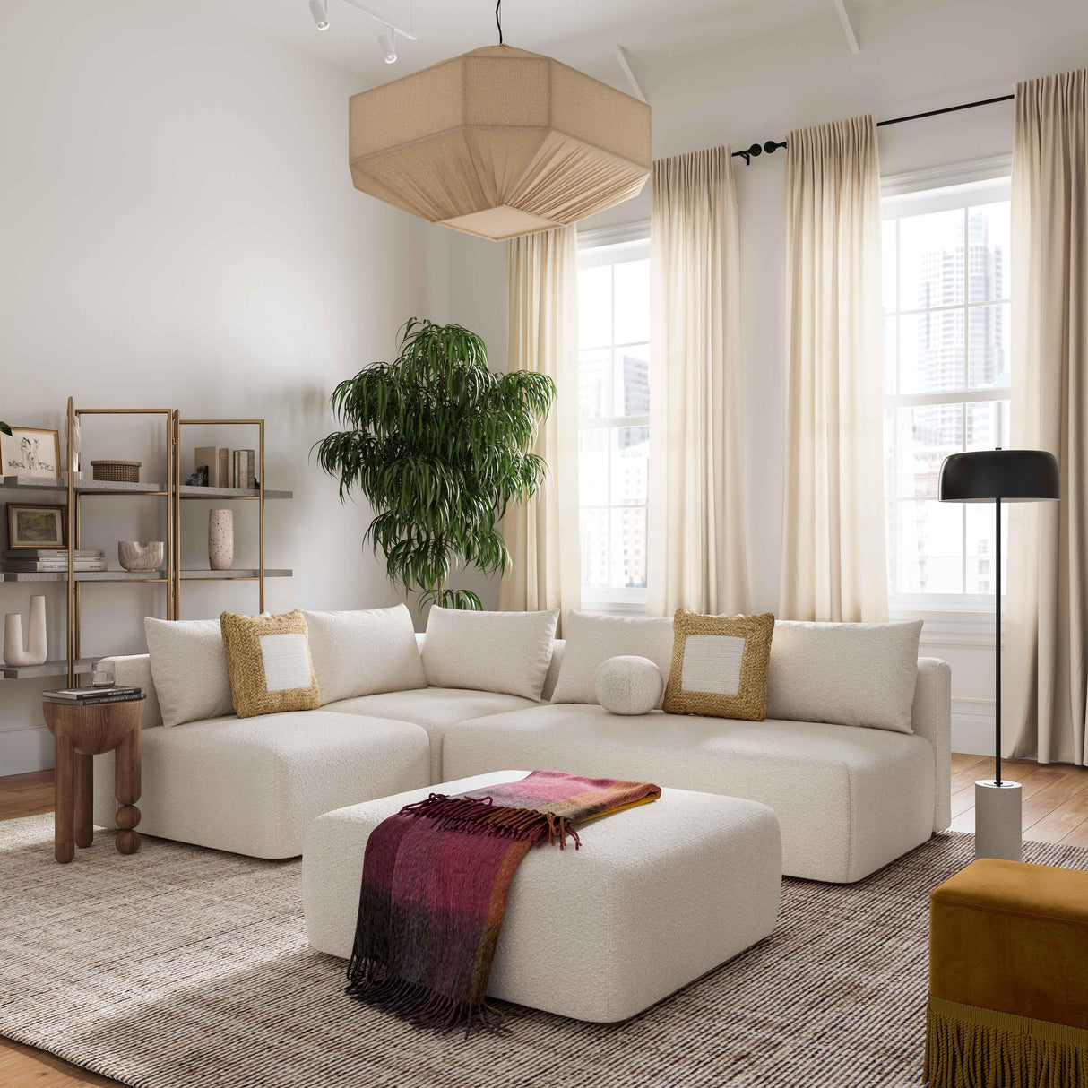 Hangover Cream Boucle Ottoman by TOV Furniture at Eve Furniture