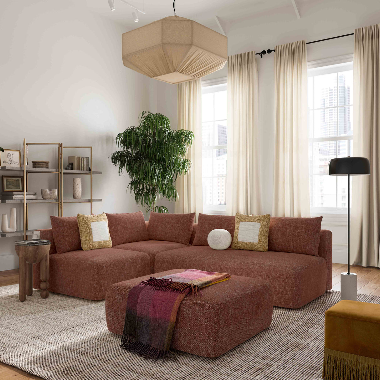 Hangover Heavy Textured Fabric Modular Corner Chair by TOV Furniture at Eve Furniture