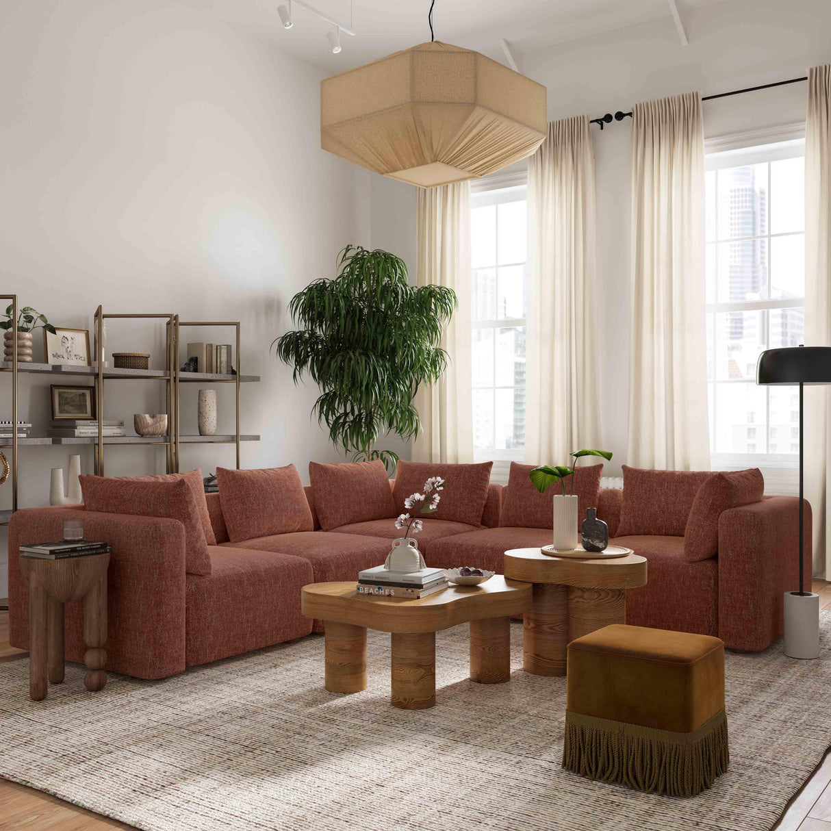 Hangover Textured Fabric 5-Piece Modular L-Sectional by TOV Furniture at Eve Furniture