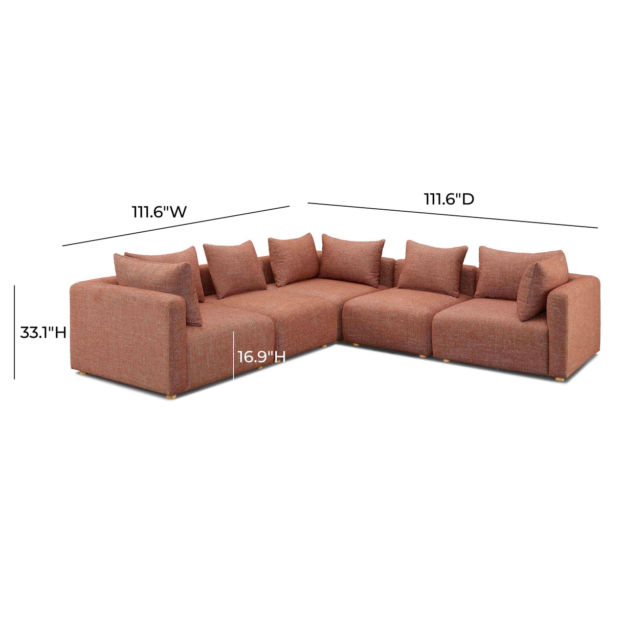 Hangover Textured Fabric 5-Piece Modular L-Sectional by TOV Furniture at Eve Furniture