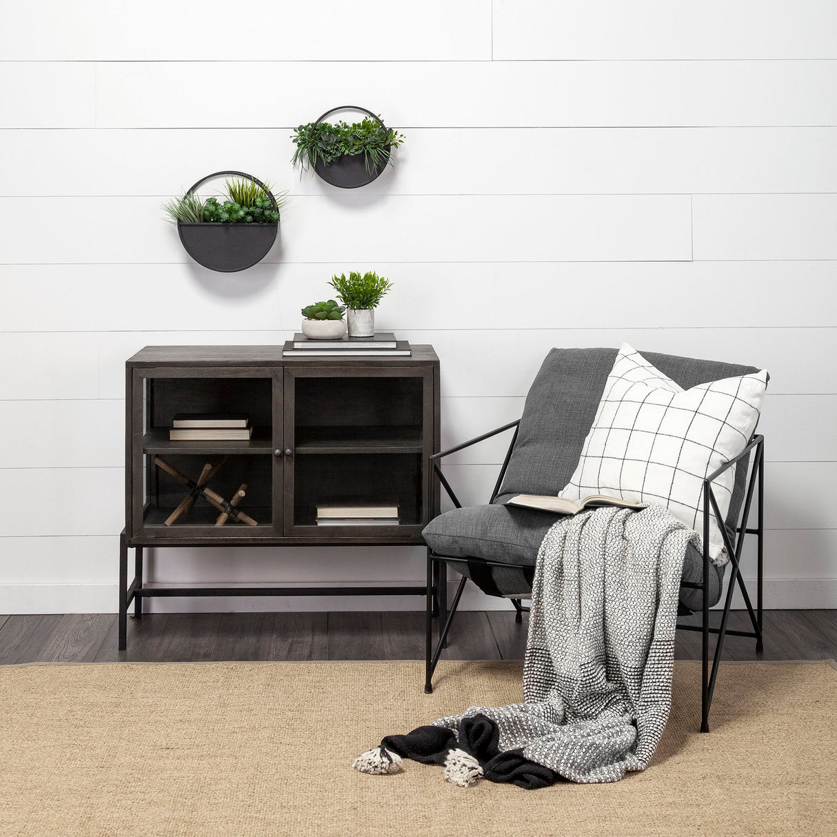 Hank Set of 2 Black Metal Hanging Wall Planters by Mercana at Eve Furniture