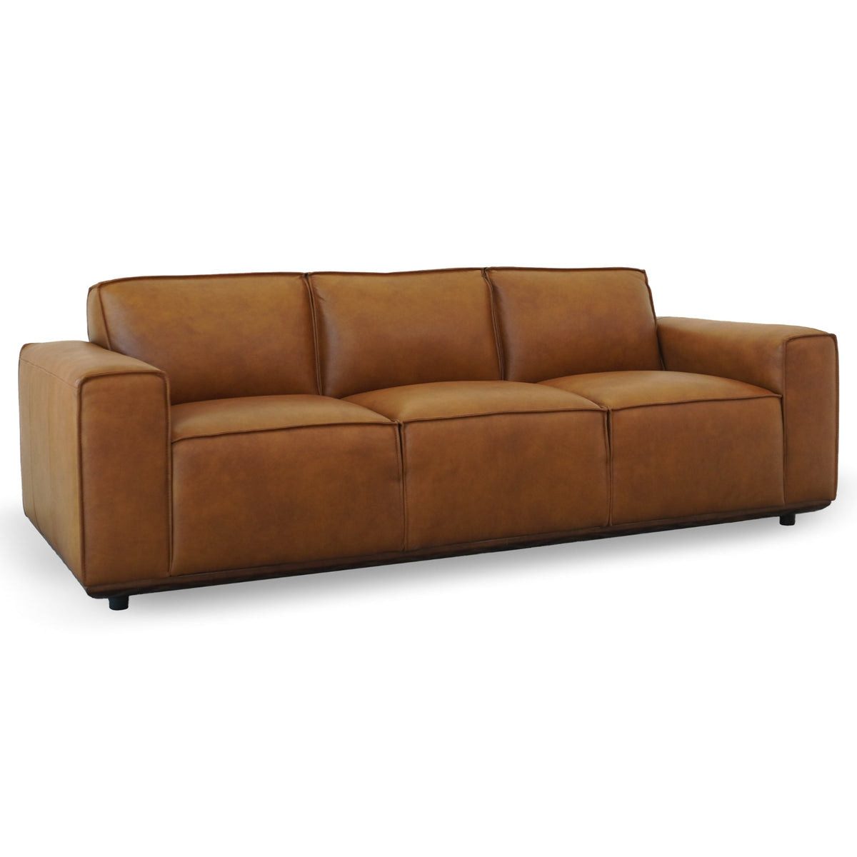 Hanky Mid-Century Modern Genuine Tan Leather Sofa by Ashcroft Furniture at Eve Furniture