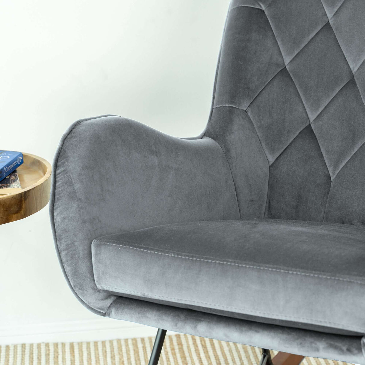 Hannah Mid Century Modern Rocking Chair In Dark Grey by Ashcroft Furniture at Eve Furniture