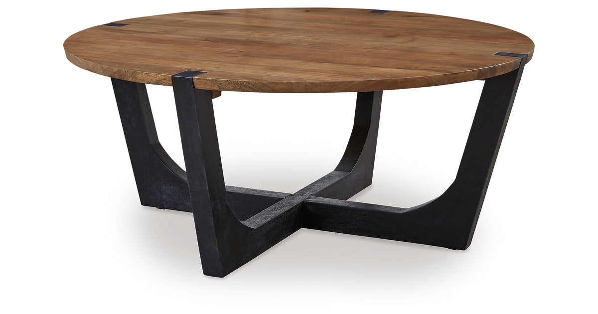 Hanneforth Coffee Table with 2 End Tables in Brown/Black by Ashley at Eve Furniture