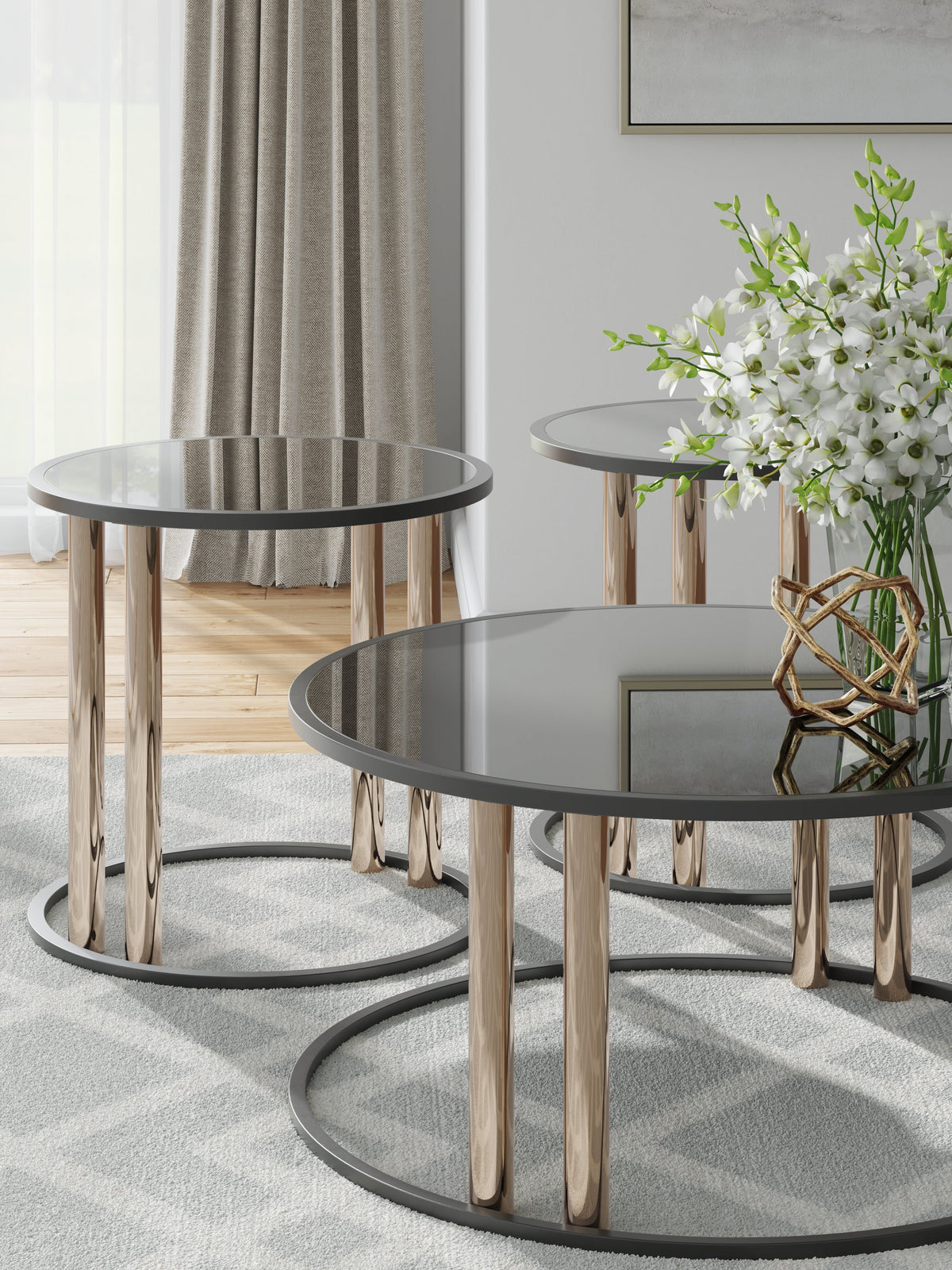 Hannerly Black/Gold Finish Table (Set of 3) by Ashley at Eve Furniture