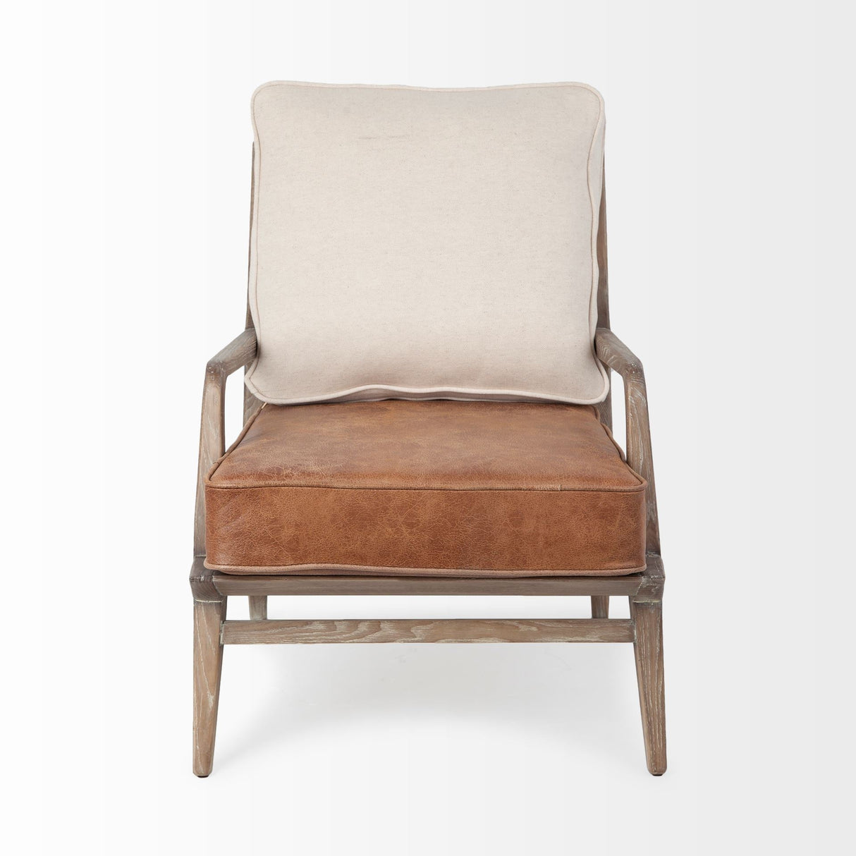 Harman II Cream Fabric and Brown Leather Seat Accent Chair by Mercana at Eve Furniture