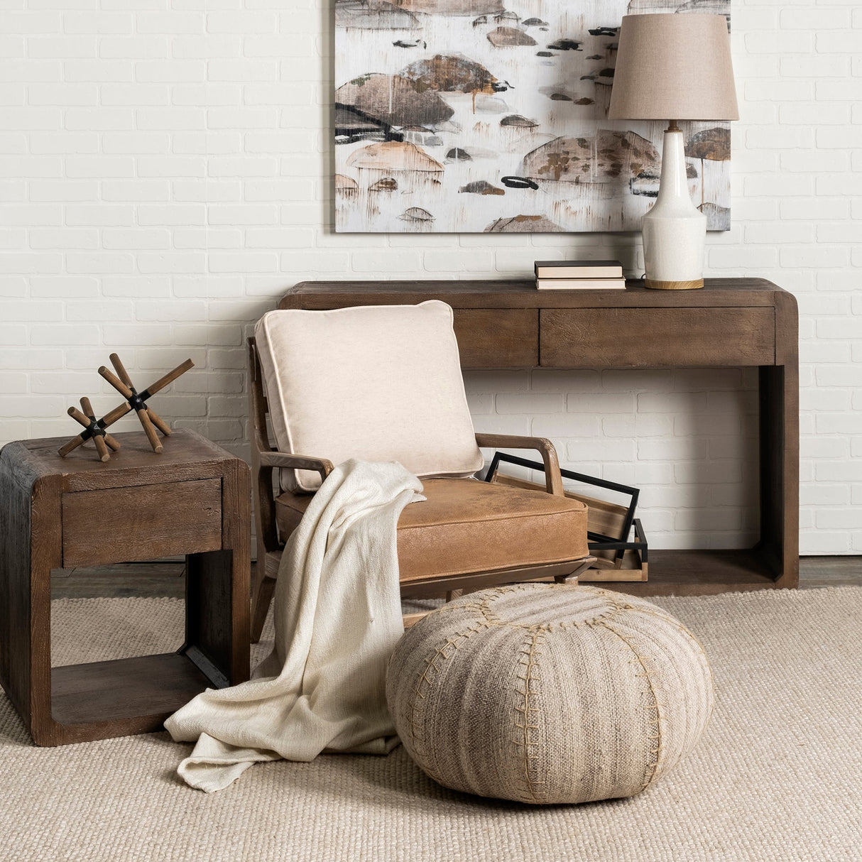 Harman II Cream Fabric and Brown Leather Seat Accent Chair by Mercana at Eve Furniture
