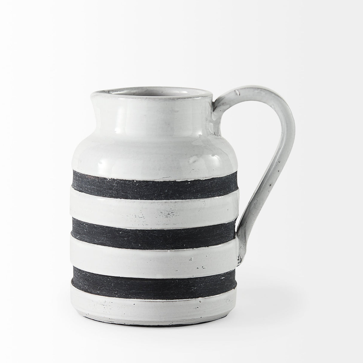 Harmon I Small White w/ Charcoal Stripes Ceramic Jug by Mercana at Eve Furniture