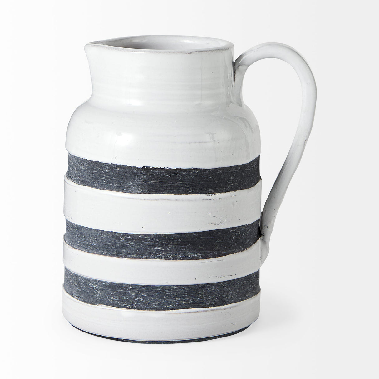 Harmon II Large White w/ Charcoal Stripes Ceramic Jug by Mercana at Eve Furniture