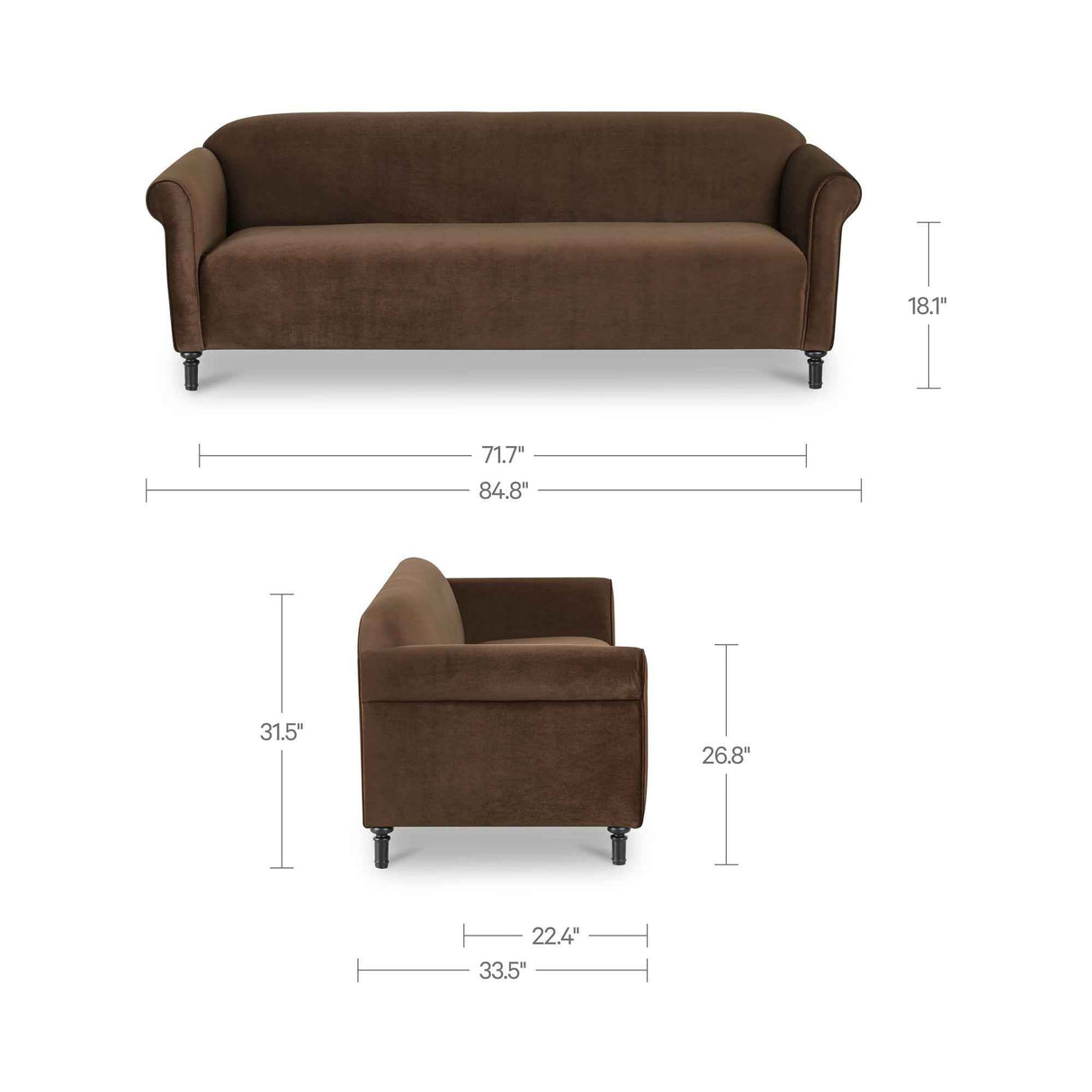 Harmony Dark Brown Faux Mohair Sofa by Moe's Home at Eve Furniture