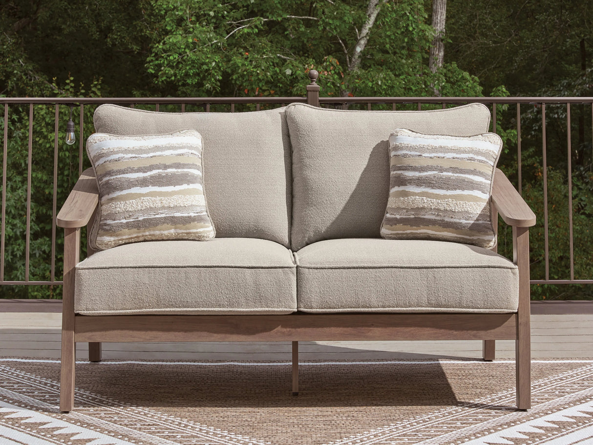 Harmony Headlands Natural/Gray Outdoor Sofa and Loveseat by Ashley at Eve Furniture