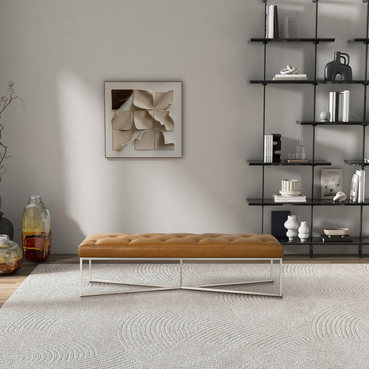 Harper Tan Genuine Leather Bench by Ashcroft Furniture at Eve Furniture