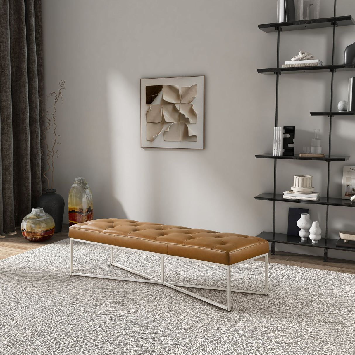 Harper Tan Genuine Leather Bench by Ashcroft Imports at Eve Furniture