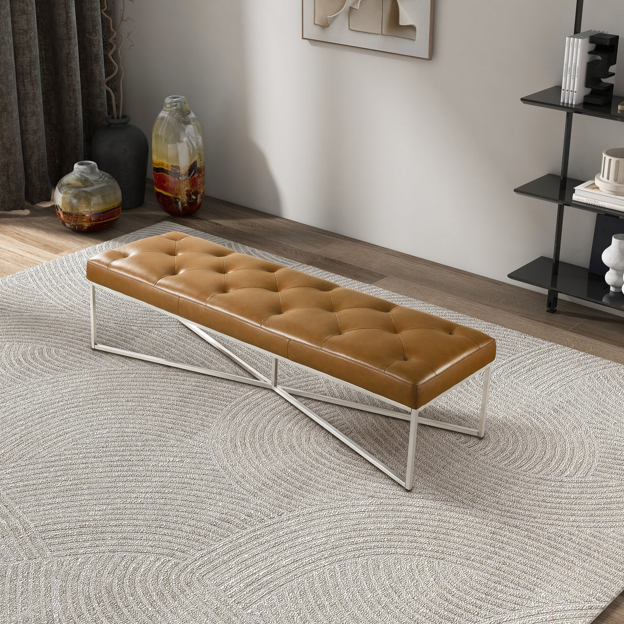 Harper Tan Genuine Leather Bench by Ashcroft Imports at Eve Furniture