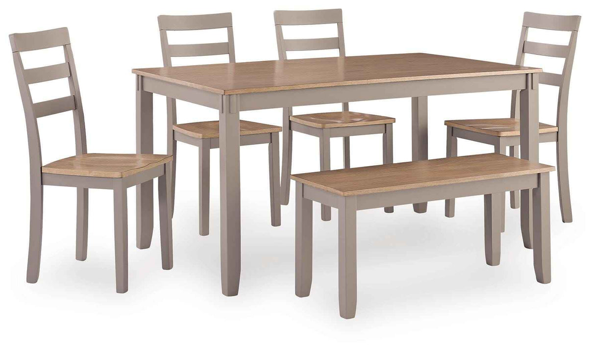 Harperfeld Natural/Gray Dining Table & 4 Chairs and Bench
