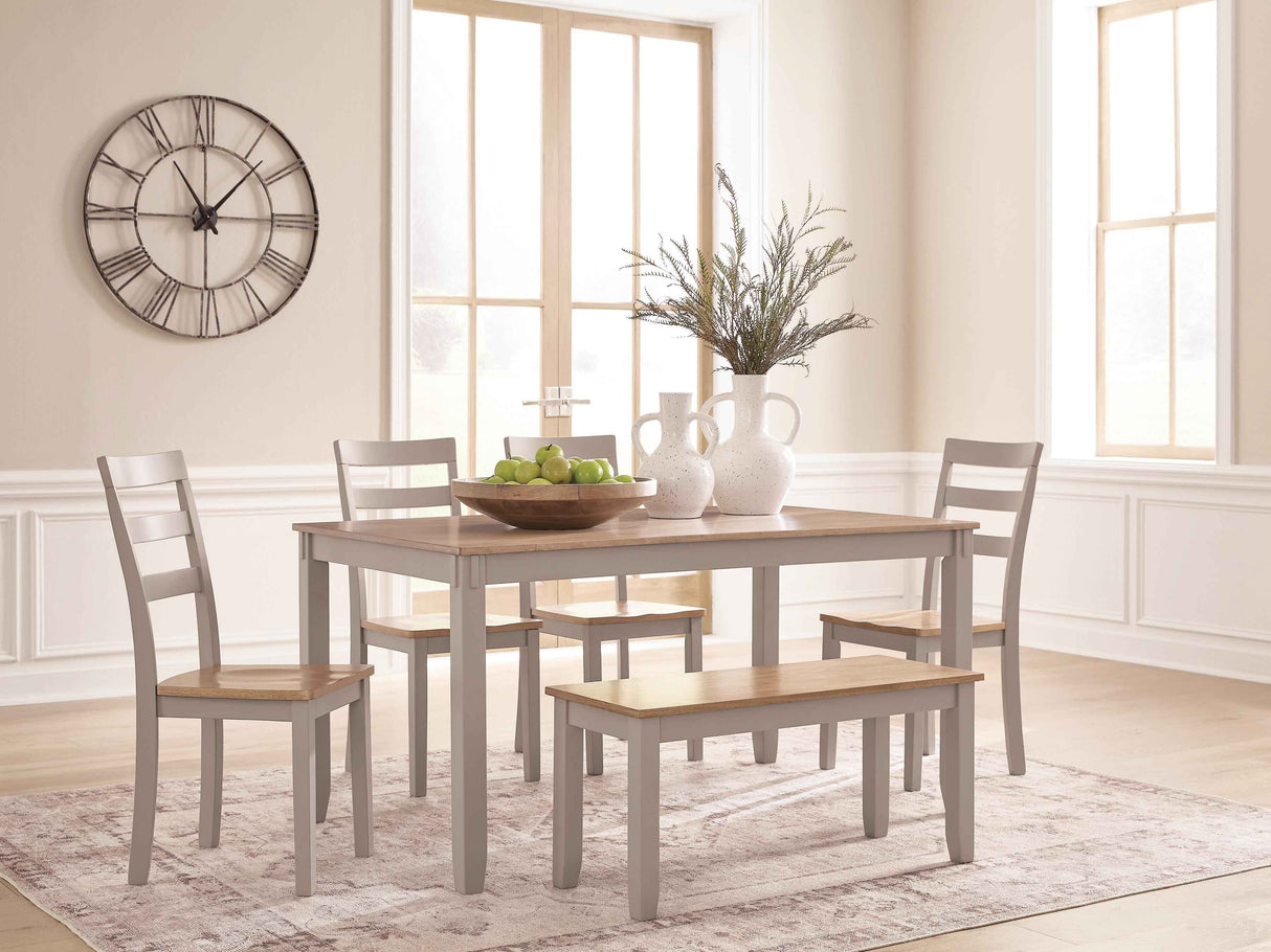 Harperfeld Natural/Gray Dining Table & 4 Chairs and Bench