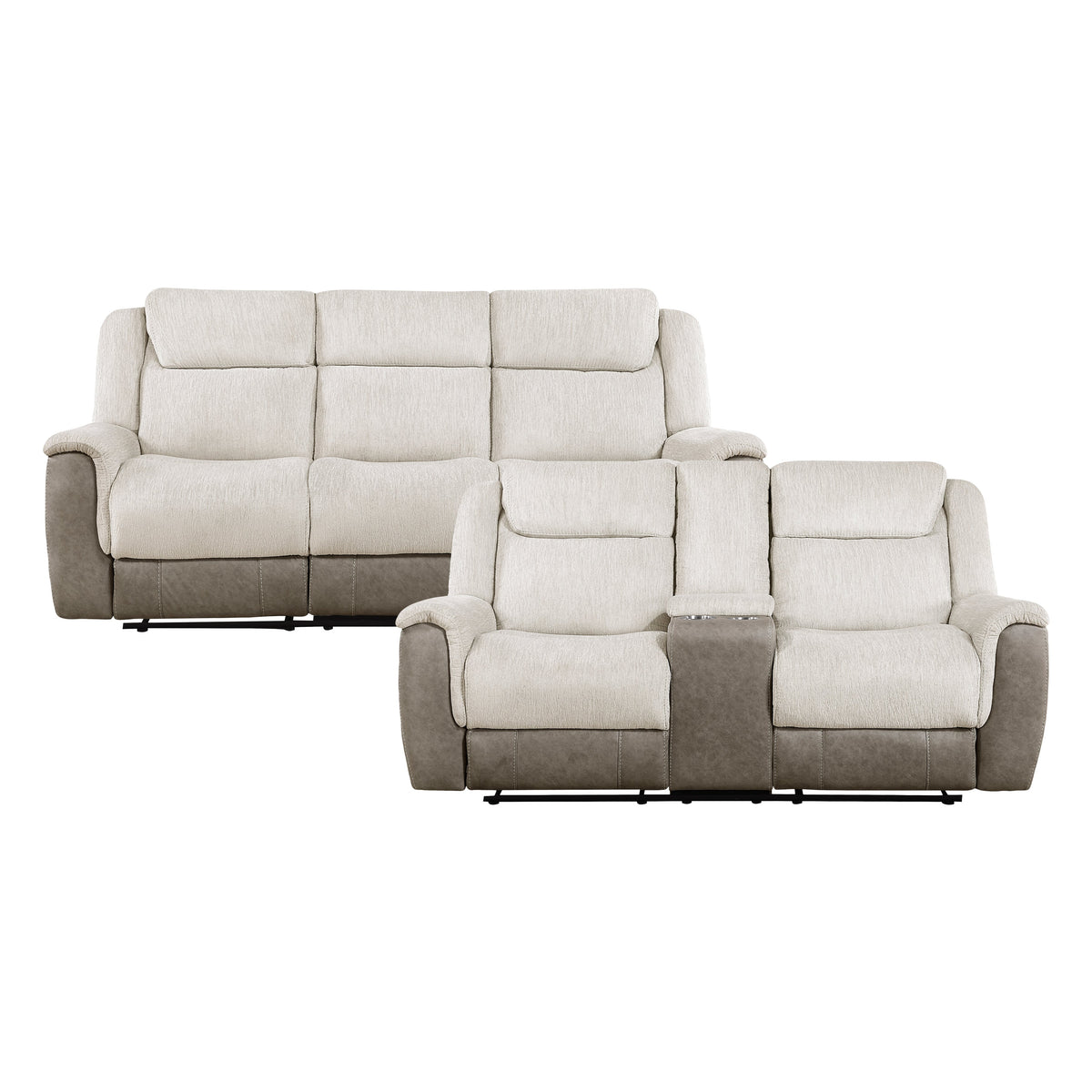 Harriette Beige/Brown 2-Piece Double Reclining Set by Homelegance at Eve Furniture