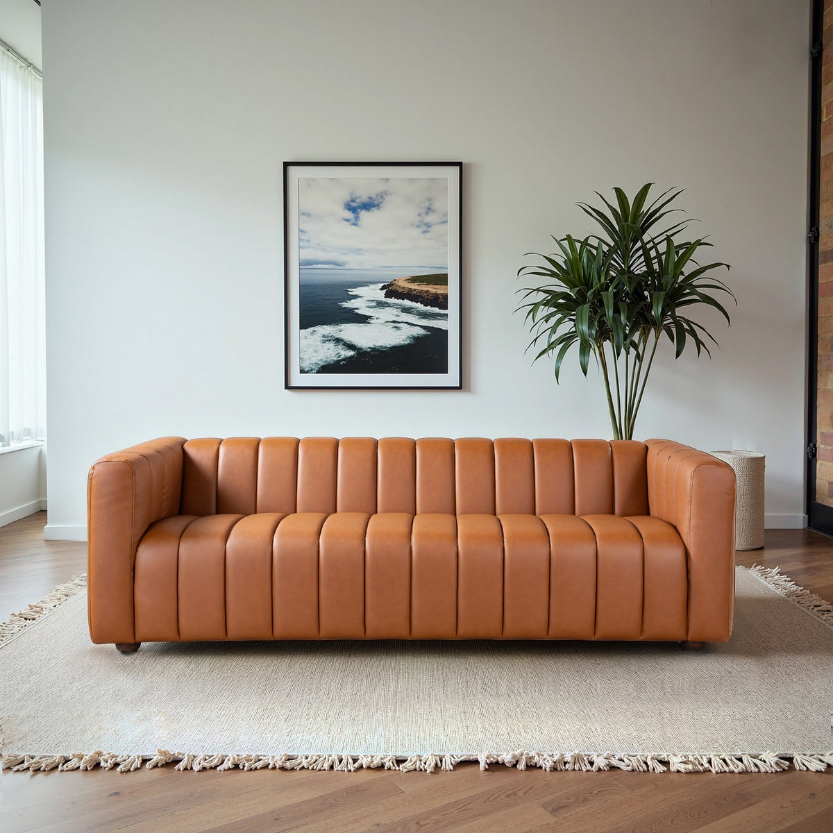 Harrison Cognac Genuine Leather 3-Seater Sofa by Ashcroft Furniture at Eve Furniture