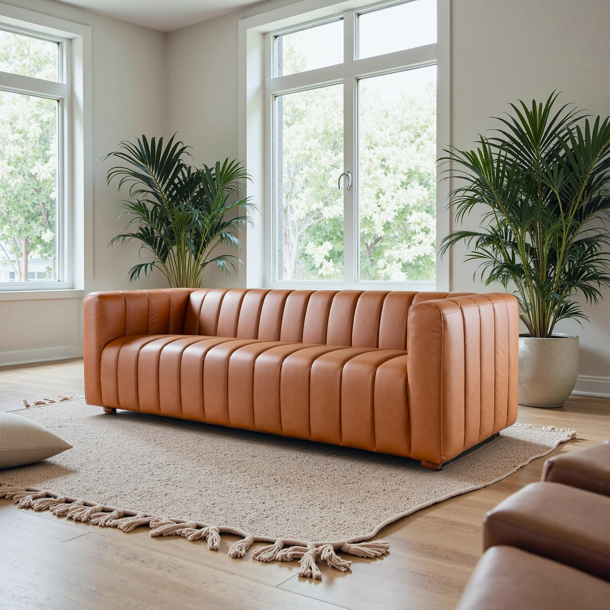 Harrison Cognac Genuine Leather 3-Seater Sofa by Ashcroft Furniture at Eve Furniture