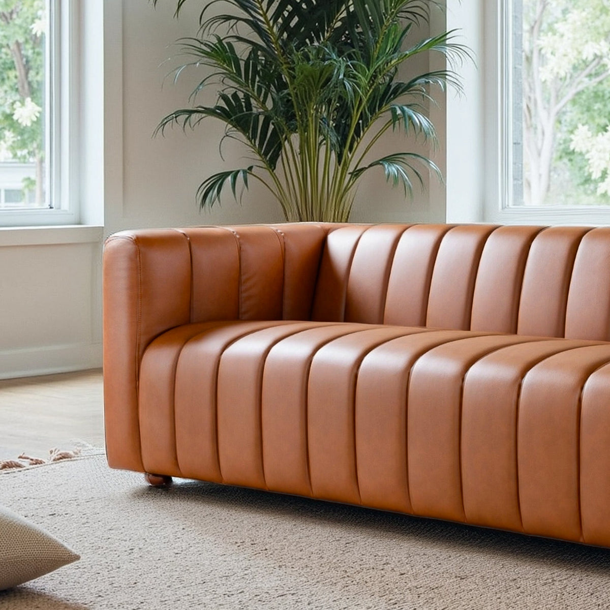 Harrison Cognac Genuine Leather 3-Seater Sofa by Ashcroft Furniture at Eve Furniture