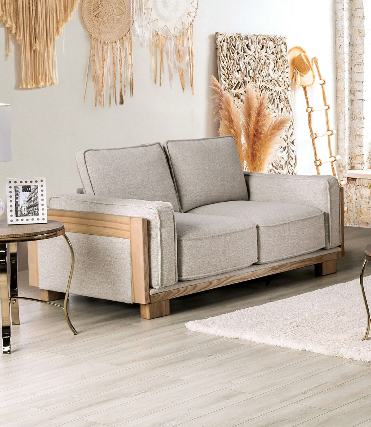 Harstad Light Brown/Natural Sofa & Loveseat by Furniture of America at Eve Furniture