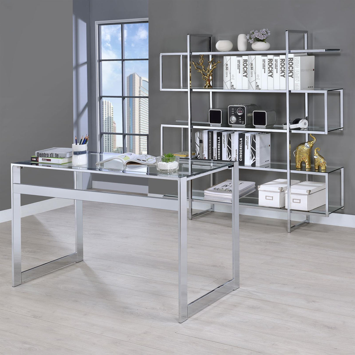 Hartford Chrome Glass Top Writing Desk by Coaster at Eve Furniture