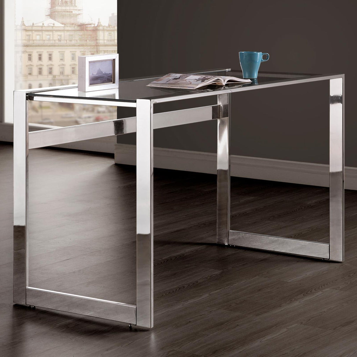 Hartford Chrome Glass Top Writing Desk by Coaster at Eve Furniture