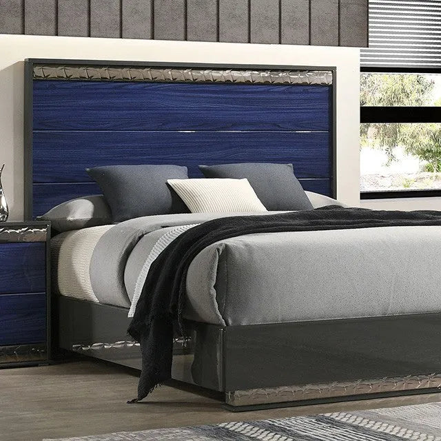 Hartlepool Ash Gray/Indigo Blue 5-Piece Queen Bedroom Set by Furniture of America at Eve Furniture