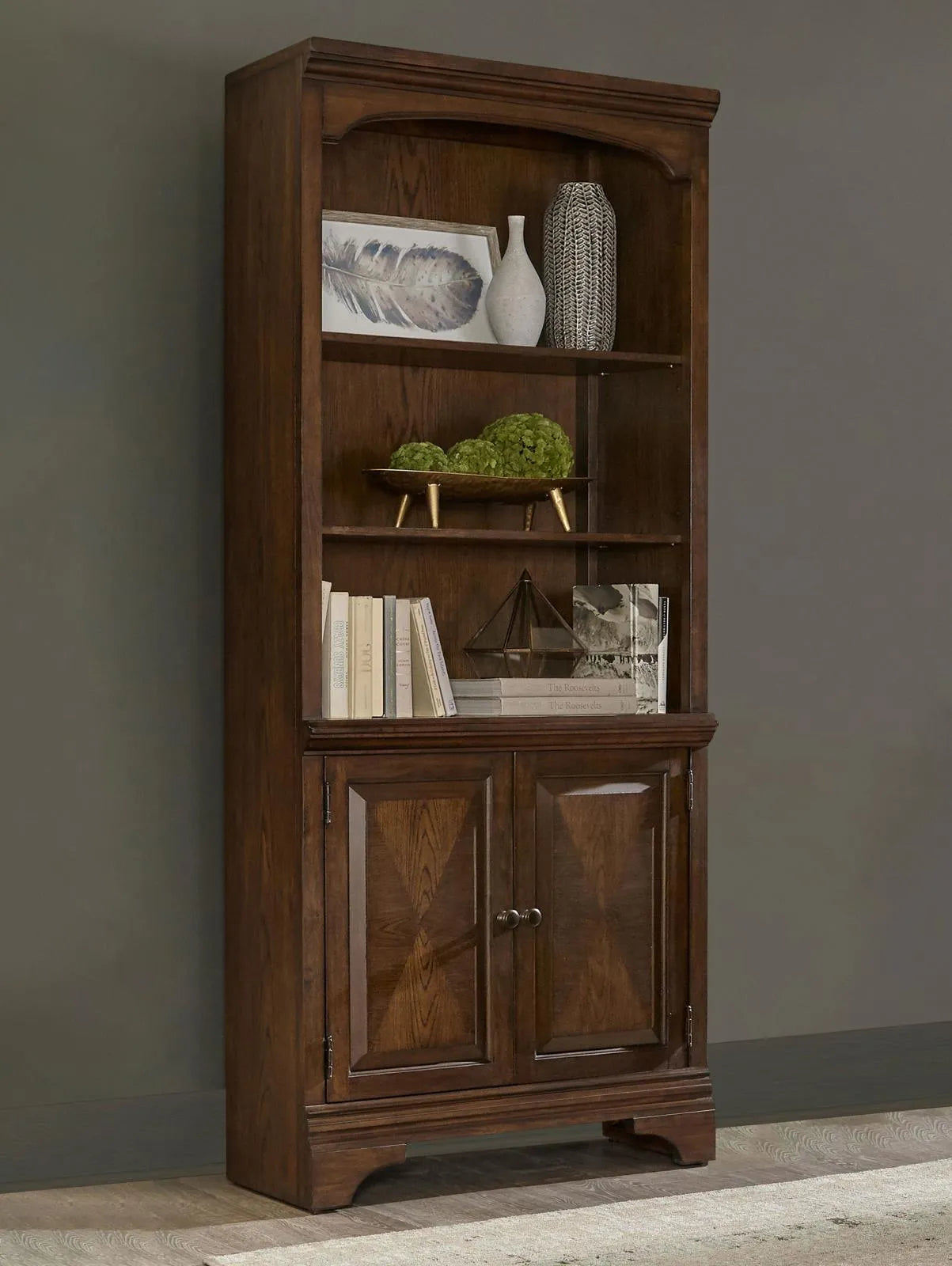 Hartshill Burnished Oak Bookcase with Cabinet by Coaster at Eve Furniture